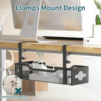 Litwaro Under Desk Cable Management Tray 2 Pack, No Drill, Organizer with Clamp Easy to Install for Standing Cord Organizer, Wire Damage Desk, Black, 13.38''-2 pack
