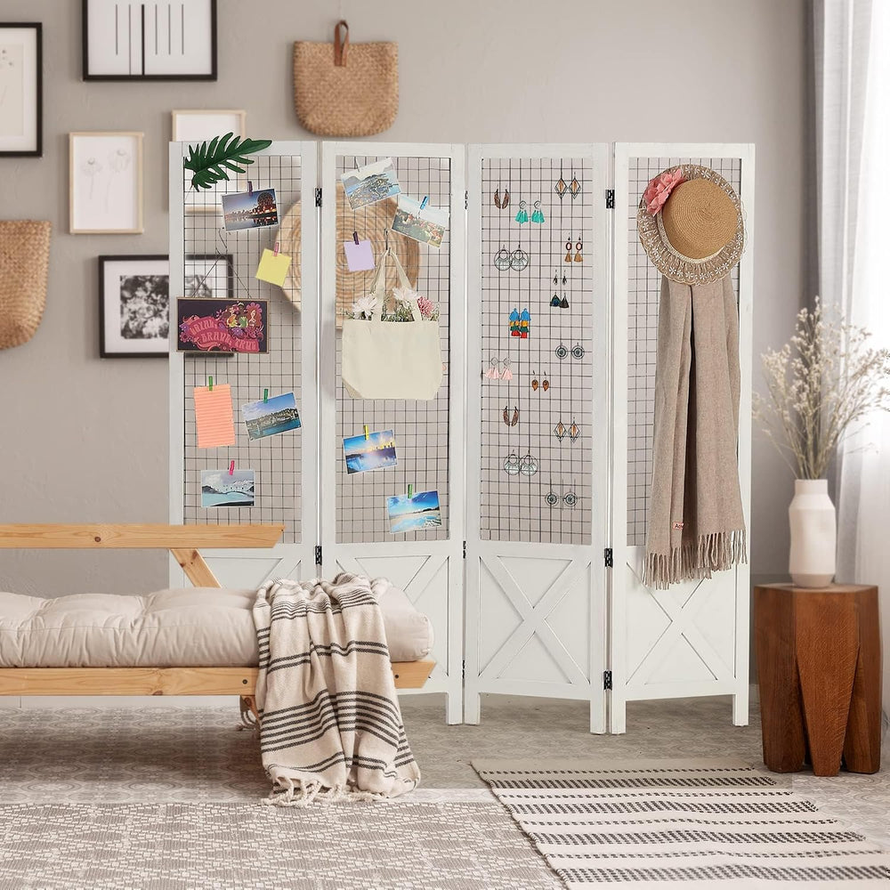 Wnutrees 4 Panel Gridwall Display, Folding Privacy Screen Room Divider