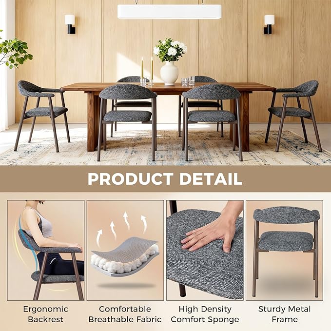 DUMOS Dining Chairs Set of 2, Linen Fabric Upholstered Kitchen Side Chairs wi...
