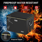 Fireproof Document Box,Hard Case File Organizer with Fireproof Zipper&Threads,Non-Foldable Filing Cabinet with Lock, Portable Office Safe Box Storage for Hanging Letter Folder,Valuables,Black