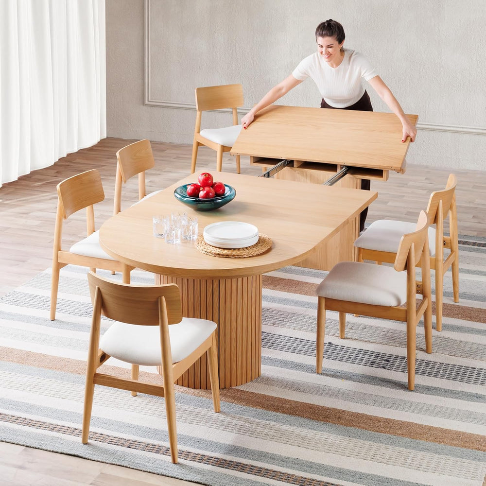 Transformer Table - Solid Wood Extendable Round Dining Table Set with 6 Chair...