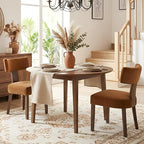 HNY Mid Century Modern Dining Chairs, Velvet Fabric Farmhouse Upholstered and Curved Backrest Kitchen Accent Chairs Set of 2, with Hardwood Frame, Burnt Caramel