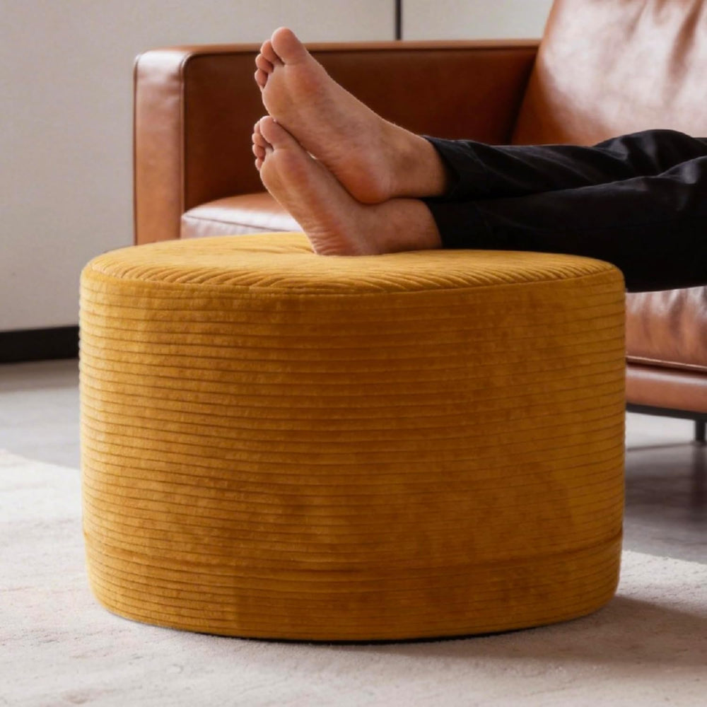 Thgonwid Round Ottoman Pouf, Plush Corduroy Foot Stool with High-Density Memo...