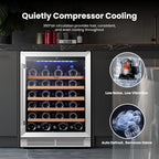Yeego Wine Fridge Cooler - 24 Inch Wine Fridge Hold 47 Bottles, 40-65°F Wine Refrigerator Glass Door, Built in, Freestanding Under Counter Fridge for Beer Soda Drink Home Bar Office(5.12 Cu.ft)