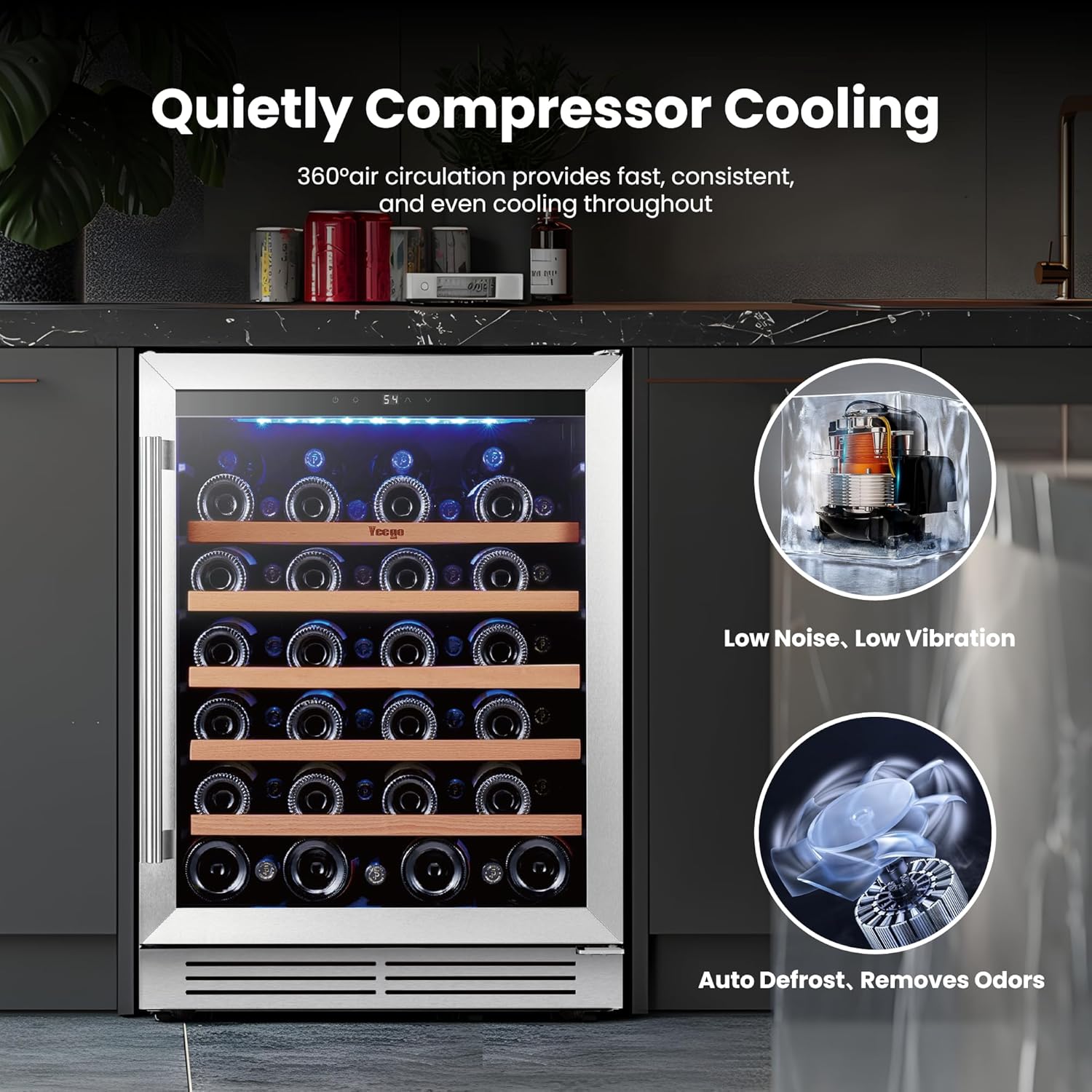 Yeego Wine Fridge Cooler - 24 Inch Wine Fridge Hold 47 Bottles, 40-65°F Wine Refrigerator Glass Door, Built in, Freestanding Under Counter Fridge for Beer Soda Drink Home Bar Office(5.12 Cu.ft)