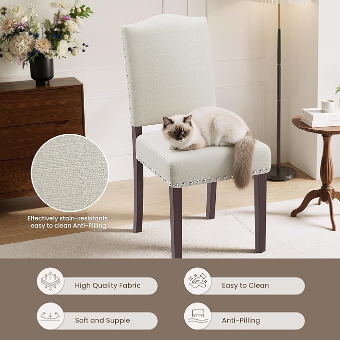 Upholstered Dining Chairs Set of 4 with Thickened Seat Cushion, Wooden Mid-Ce...