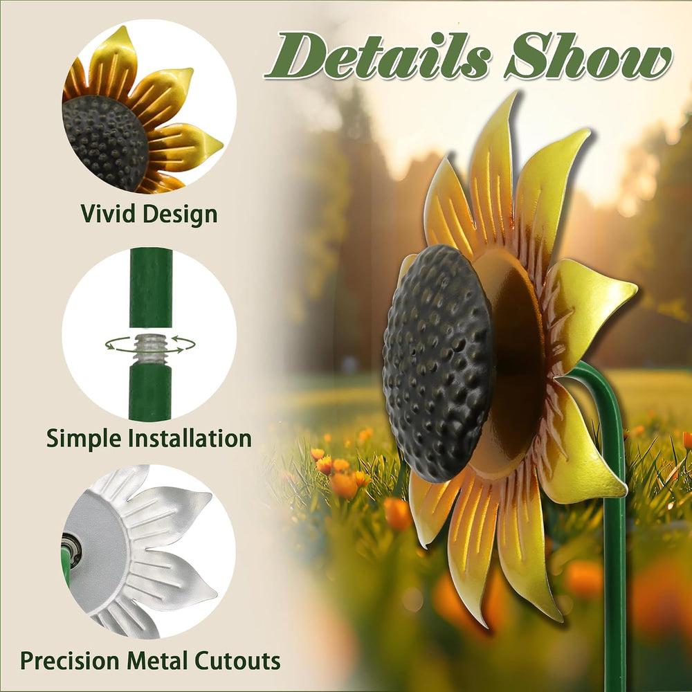 Sunflowers Metal Yard Art Wind Spinners Outdoor Decoration Stakes