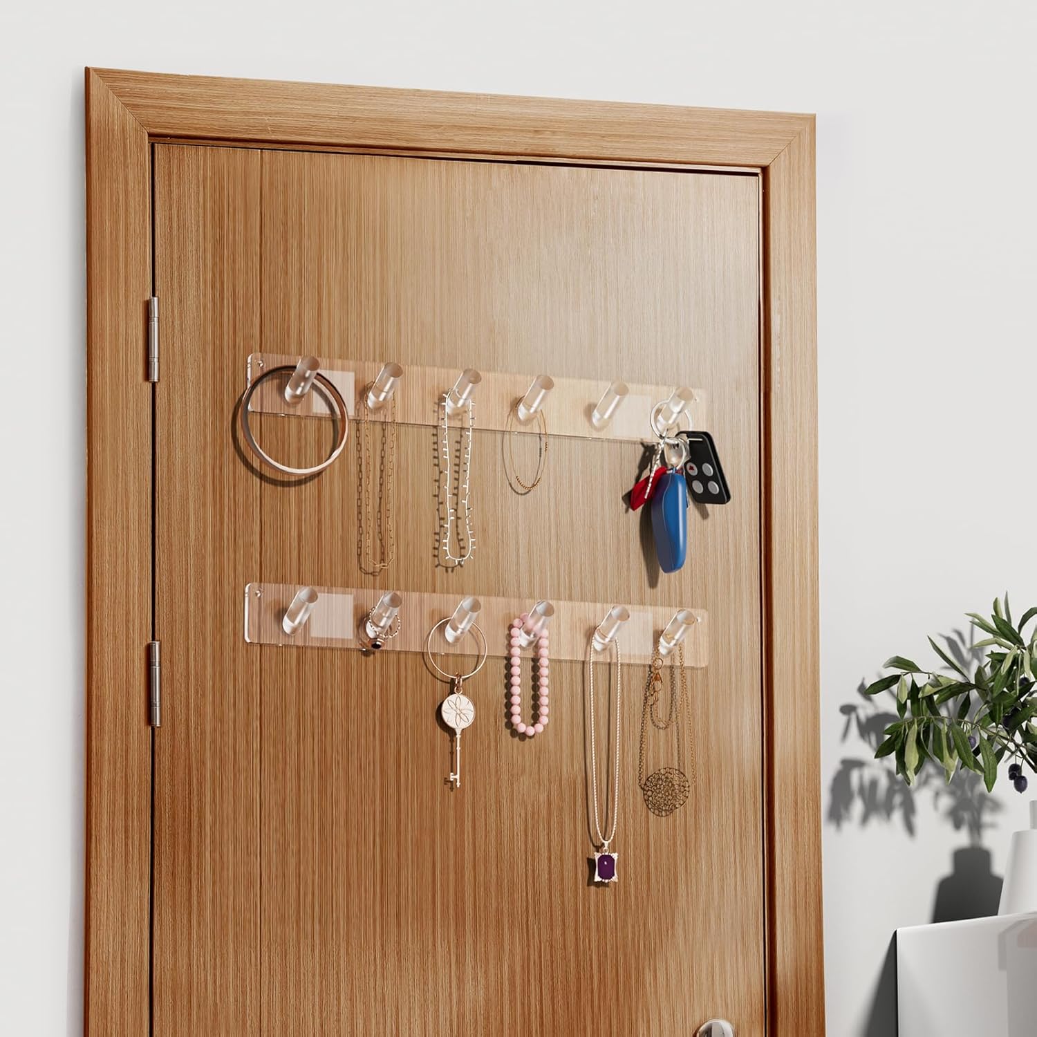 MaxGear Clear Necklace Holder 2-Pack, Wall Jewelry Organizer with 12 Hooks | Acrylic Tangle-Free Display for Necklace, Bracelet, Bangles, Ring, Perfect for Bathroom, Vanity, Closet Door