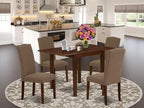 East West Furniture NDEN5-MAH-18 5 Piece Dining Table Set Includes a Rectangle Dining Room Table with Dropleaf and 4 Dark Coffee Linen Fabric Upholstered Chairs, 30x48 Inch, Mahogany