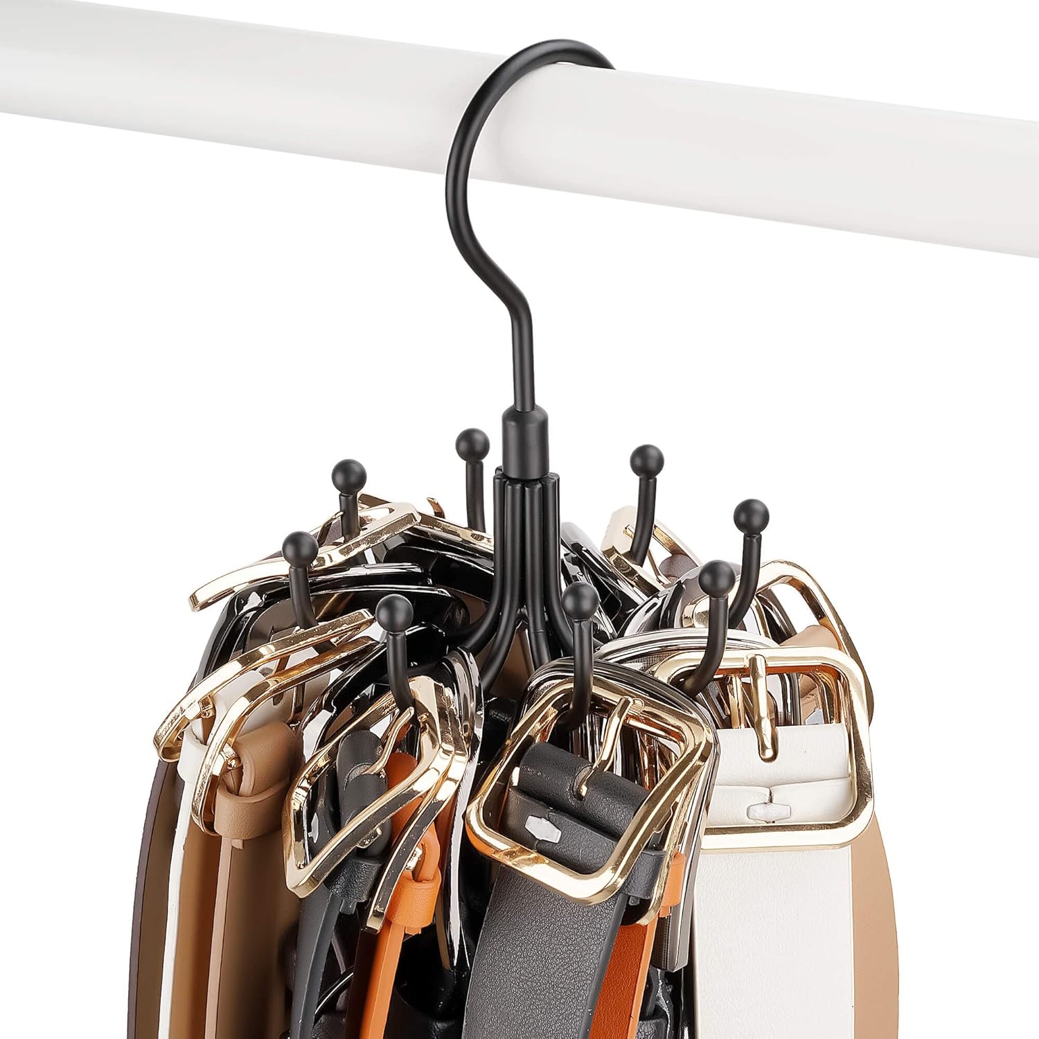 ZEDODIER Belt Hanger, 2 Pack Rotatable Belt Rack Closet Accessories Organizer, Maximum 24 Storage Capacity, Hanging Holder Storage Hook for Belt, Bra, Tank Top, Tie, Scarf, Purse, Black