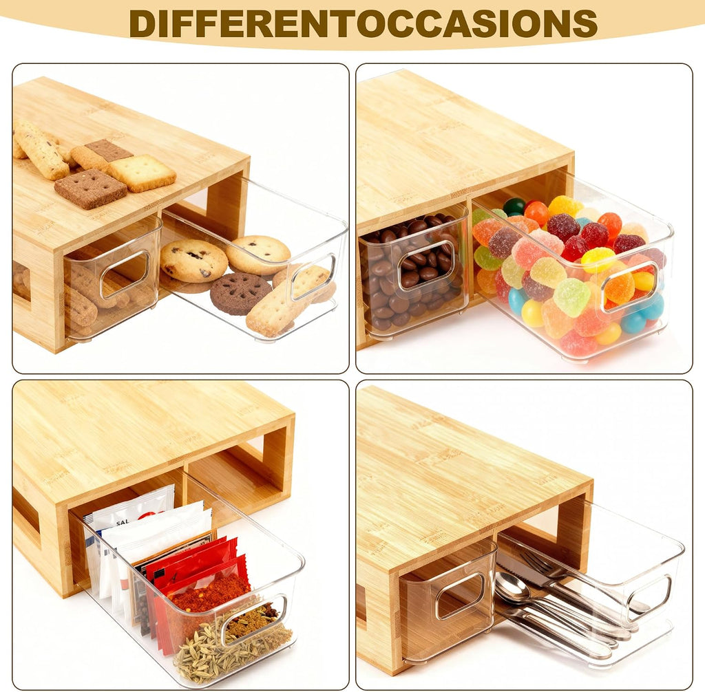 Tea Bag Organizer, Bamboo and Acrylic Drawer Tea Bag Holder Wood Teas Bags Storage for Drawers with 2 Roomy Compartments for Kitchen Living Room