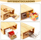 Tea Bag Organizer, Bamboo and Acrylic Drawer Tea Bag Holder Wood Teas Bags Storage for Drawers with 2 Roomy Compartments for Kitchen Living Room