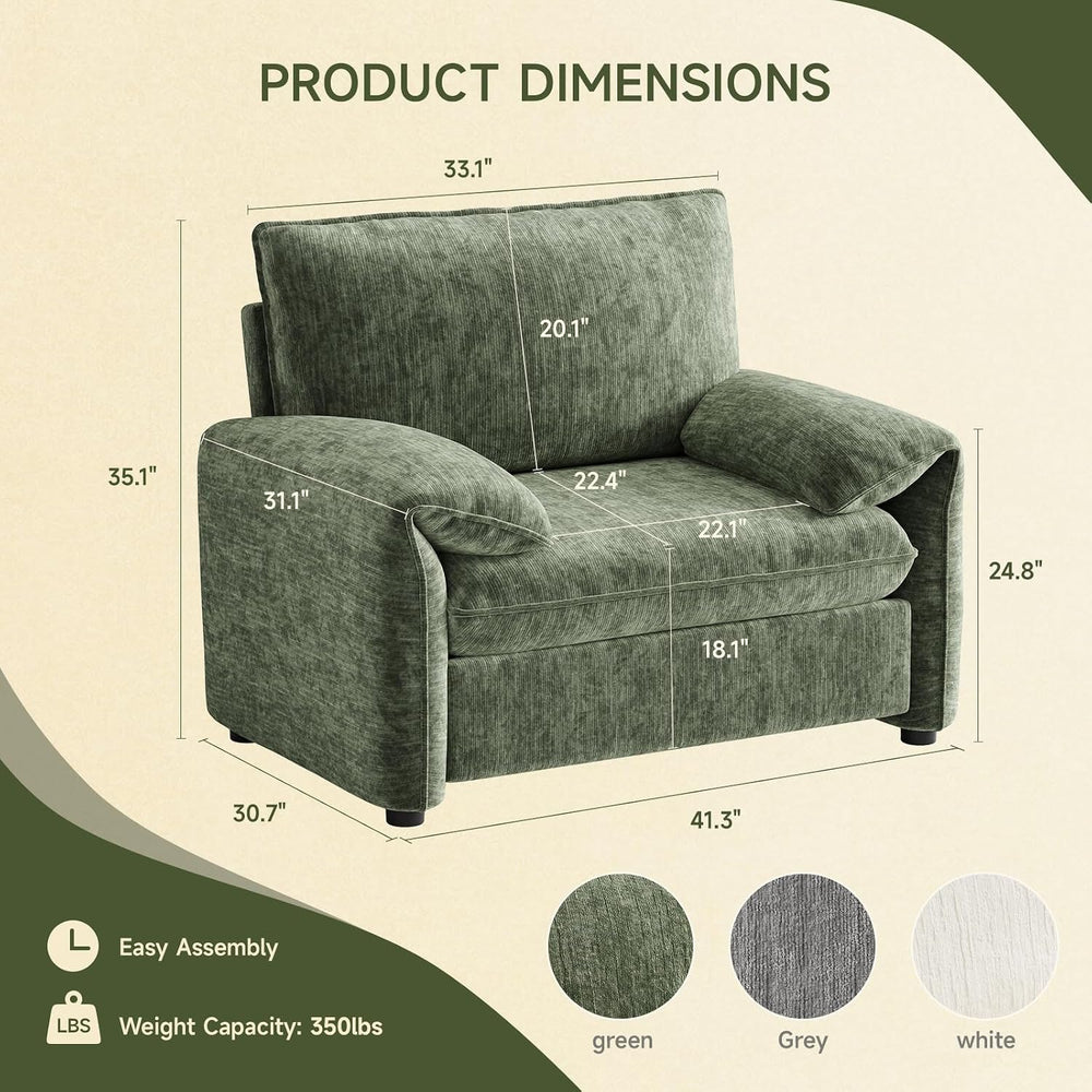ONBRILL Oversized Accent Chair, 41 Inch Chenille Fabric Armchair, Green