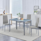 PU Dining Chairs Set of 4, Modern Kitchen & Dining Room Chairs Faux Leather Upholstered Dinner Chairs with Metal Legs for Small Space (Gray, Horizontal line)