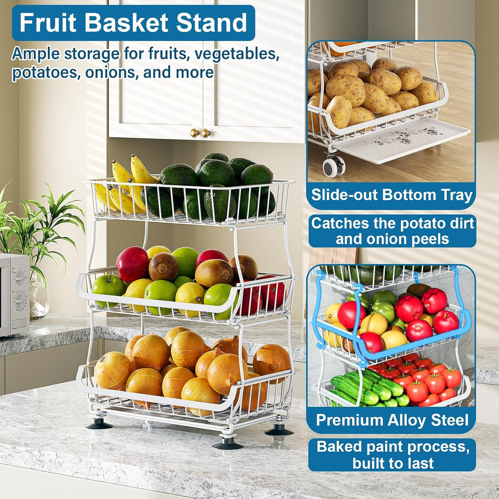OKZEST 3-Tier Rolling Pantry Floor Organizers and Storage Cart with Wheels | ...