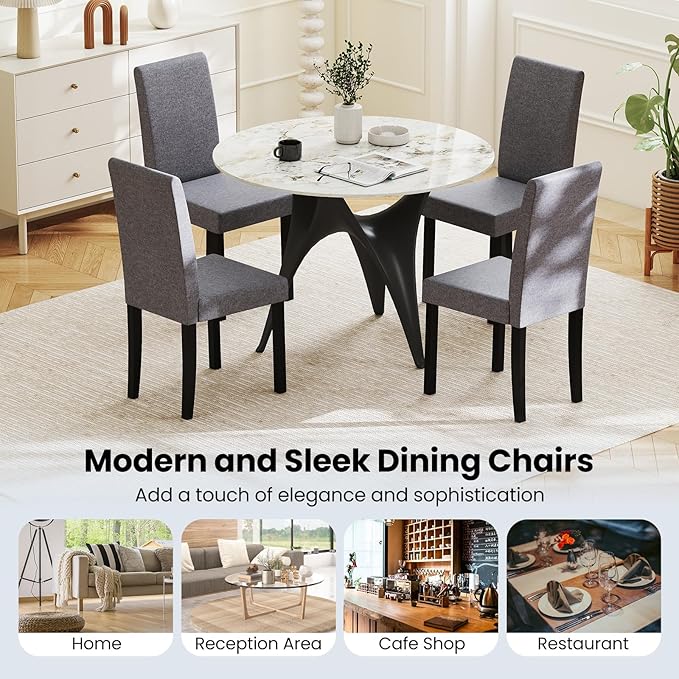 Giantex Upholstered Dining Chair Set of 2, Mid Century Modern Fabric Kitchen ...