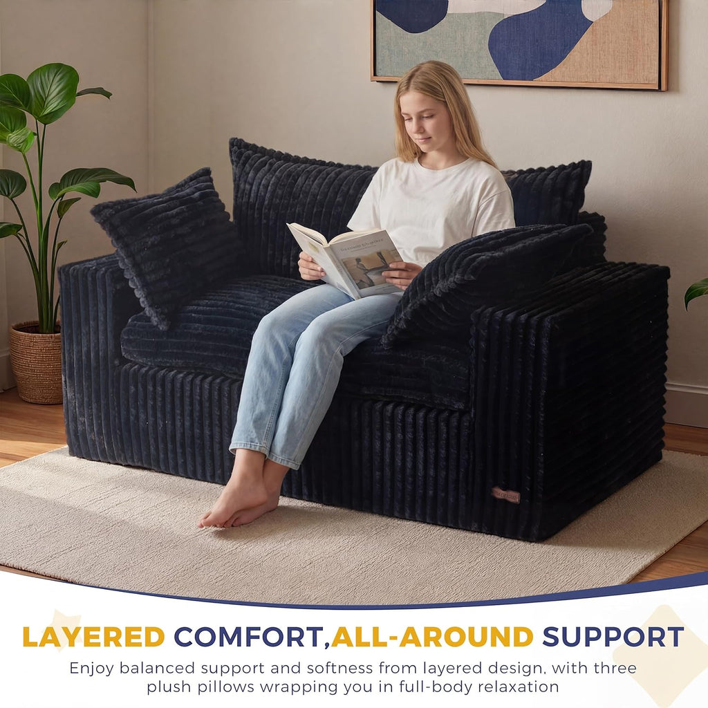 MAXYOYO Boneless Couch, 59-Inch Couch in a Box, Deep Loveseat | Foam-Filled Boneless Loveseat, Deep Seating for Two with No Assembly, Ideal for Living Rooms, Bedrooms or Apartments, Black