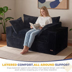 MAXYOYO Boneless Couch, 59-Inch Couch in a Box, Deep Loveseat | Foam-Filled Boneless Loveseat, Deep Seating for Two with No Assembly, Ideal for Living Rooms, Bedrooms or Apartments, Black