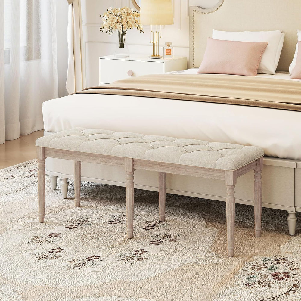 GOFLAME 47.5” Upholstered Bedroom Bench, French Tufted End of Bed Bench with ...