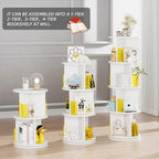 VECELO Rotating Bookshelf Tower, 360°Spinning Bookcase, Modern Tall Book Shelf Storage Display Rack Floor Standing, 4-Tier Swivel Storage Rack for Kids&Adults Solid Wood, White