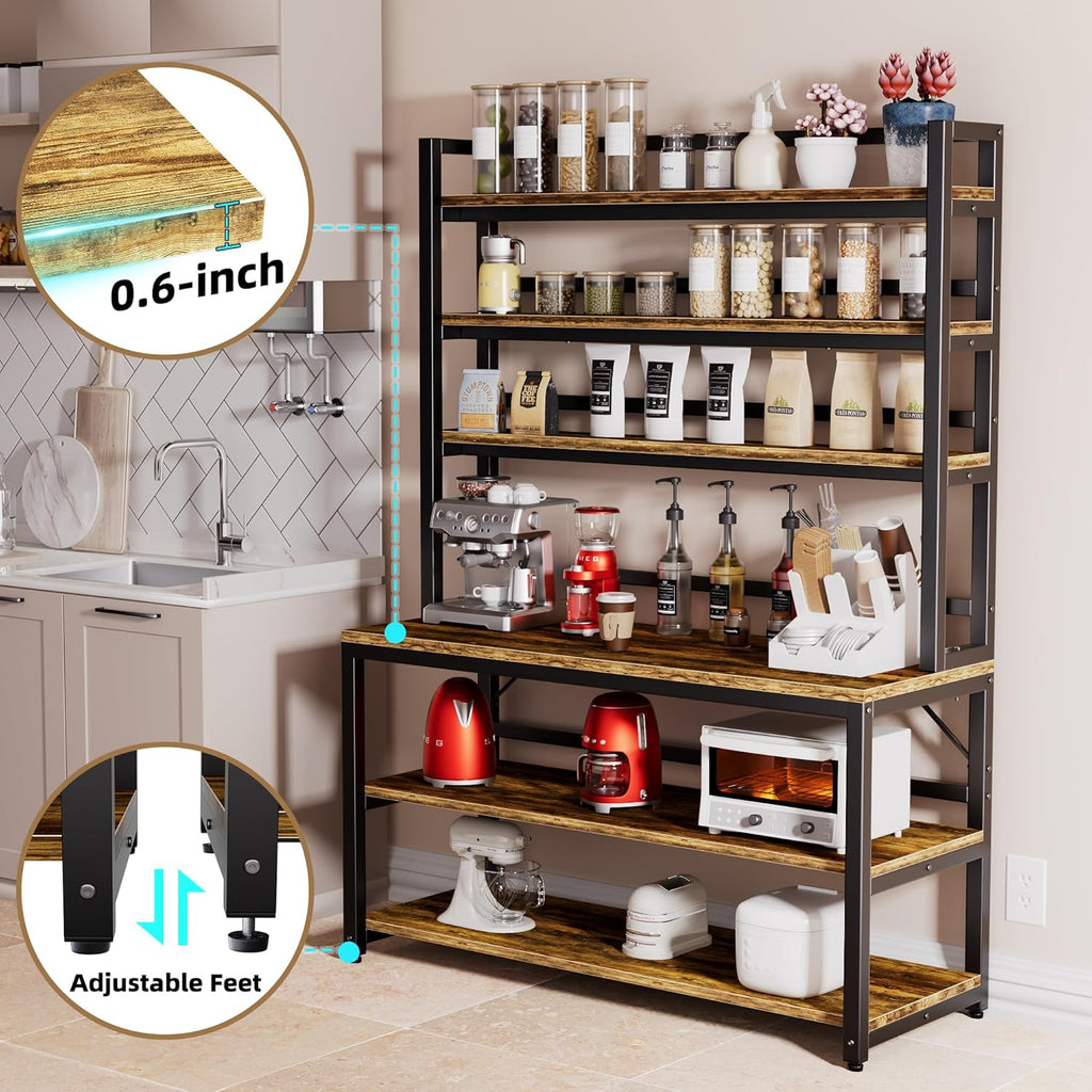 Bakers Racks for Kitchens with Storage, 6 Tiers Large(47.2“W x 15.7”D x 70.8" H) Kitchen Stand with Hutch, Freestanding Organizer with Shelves,Rustic Brown