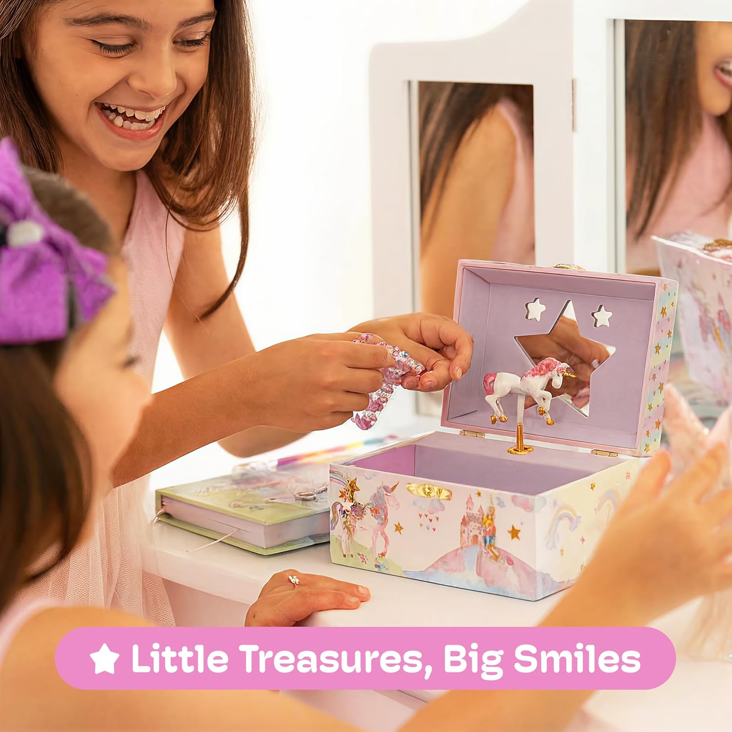 Jewelkeeper Musical Jewelry Box for Girls with Spinning Unicorn, Glitter Rainbow and Stars Design Music Box for Necklace, Earrings, and Accessories, Plays The Beautiful Dreamer Tune