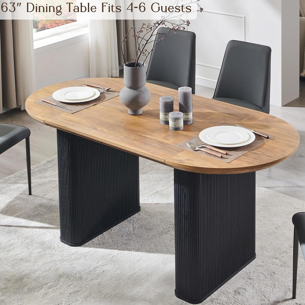 T4TREAM 63" Fluted Oval Dining Table for Kitchen Living Room,Brown&B...