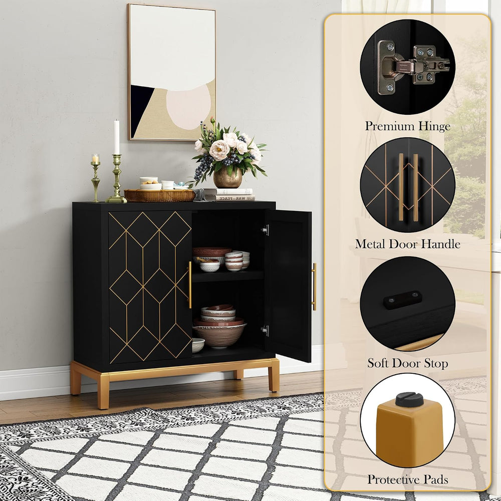ARTPOWER Accent Cabinet with Doors, Modern Storage Cabinet, Black