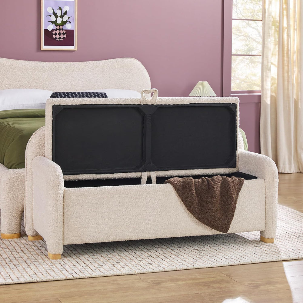 Walker Edison Chantelle Modern Contemporary Curved Upholstered Bench with Sto...