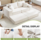 79" Boneless Cloud Loveseat Sofa Couch, Modular Foldable Floor Sofa with Ottoman, Chenille Lounge Convertible Sofa Bed for Living Room, No Assembly, Beige