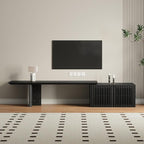 XEW Extendable TV Stand with Storage and Shelves, Wood Entertainment Center for 55+ Inch TV, Modern TV Console, Minimalist Media Console for Living Room, Bedroom-Black (Extendable: 60.6"-84.3")
