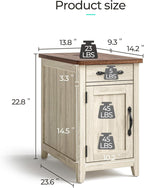 LINSY HOME Farmhouse End Table with Charging Station, Narrow Side Table for Living Room, Sofa Side Table with Drawer and Storage Cabinet, Small Nightstand for Home Office