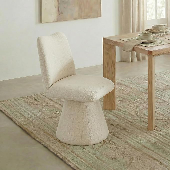 Swivel Dining Chairs Set of 1, Modern Upholstered Dining Chair Mid Century Kitchen Chairs with High Back, 360 Degree Rotating Vanity Chair for Dining Room, Bedroom, Farmhouse, Sand