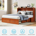 Mjkone 64" Width Murphy Cabinet Bed Queen Size with Foldable Mattress Included, Guest Murphy Beds with Drawers, Cube Cabinet Chest Wall Beds with USB Charging Station for Bedroom, Home Office, Cherry
