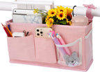 Loghot Bedside Caddy/Bedside Storage Bag Hanging Organizer for Bunk and Hospital Beds,Dorm Rooms Bed Rails,Can be Placed Glasses,Books,Mobile Phones,Keys (New Pink-1)