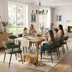 HNY Modern Dining Room Arm Chairs Set of 6, Green Retro Faux Leather Upholstered Barrel Dining Chairs with Arms Mid-Century Accent Chair with Metal Legs, Open-Back Kitchen Side Chairs for Living Room