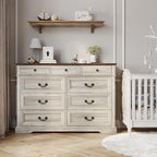 LINSY HOME 9 Drawers Dresser for Bedroom, 54" Wide Wooden Storage Chest with Antique Handles, Modern Farmhouse Large Dresser TV Stand, Chest of Drawers for Closet, Living Room, Hallway, Beige