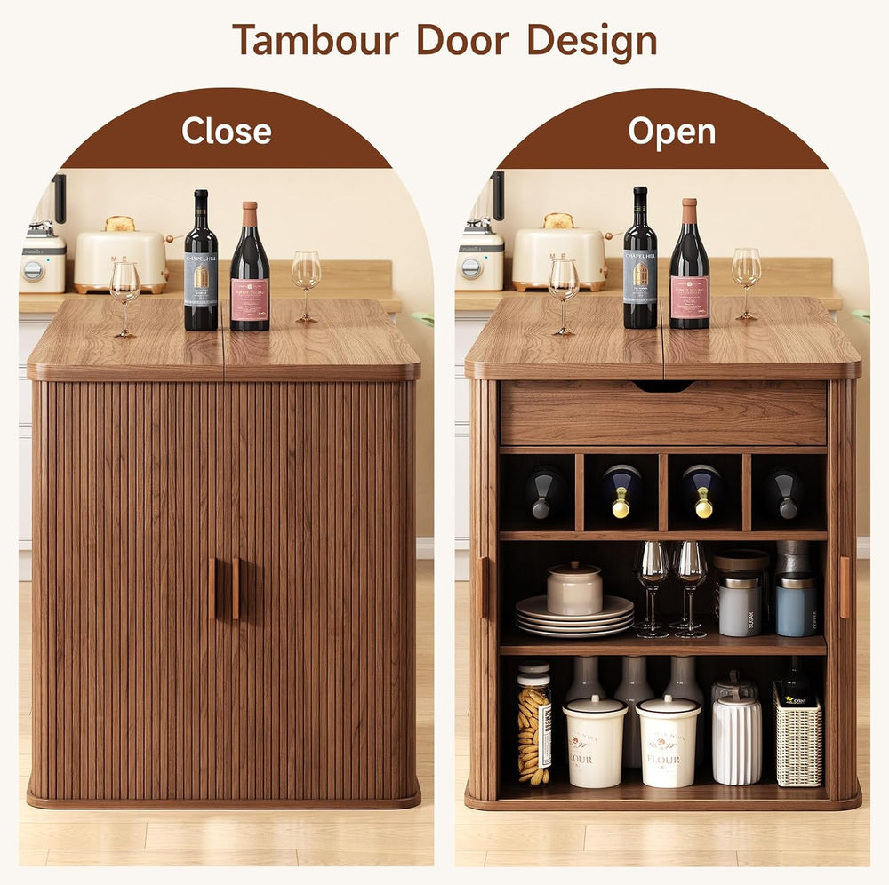 ONBRILL 61 Inch Fluted Kitchen Island with Storage Walnut | Counter Height Ta...