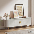 DHH 70.8 Inch Mid Century Modern TV Stand with Power Outlet for TVs up to 80 Inch, Entertainment Center with Storage and Adjustable Shelves, Media Console with Sliding Doors for Living Room(White)