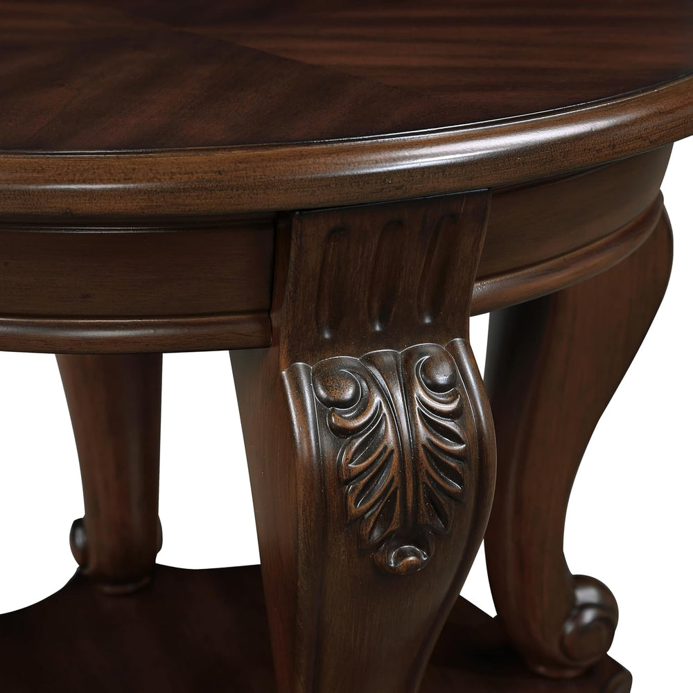 JIJIWANG Wood Round Sofa Table with Antique Carved Legs Oval End Table with B...