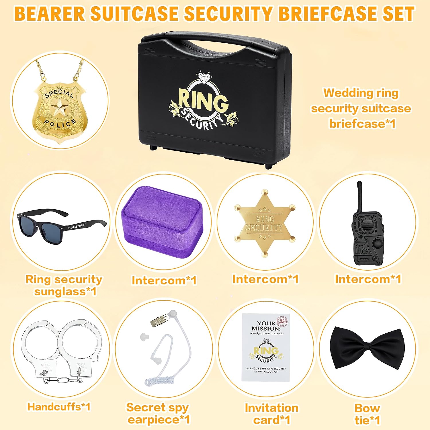 Ring Security Wedding Ring Bearer Aluminum Briefcase-Padded Slits Holder Ring Bearer Gifts Security Box for Proposal Ceremony Wedding Day,Security Badge Props for Boys Kid