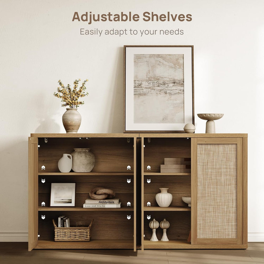 SICOTAS 64" Rattan Modular Buffet Sideboard Storage Cabinet - Large Cred...