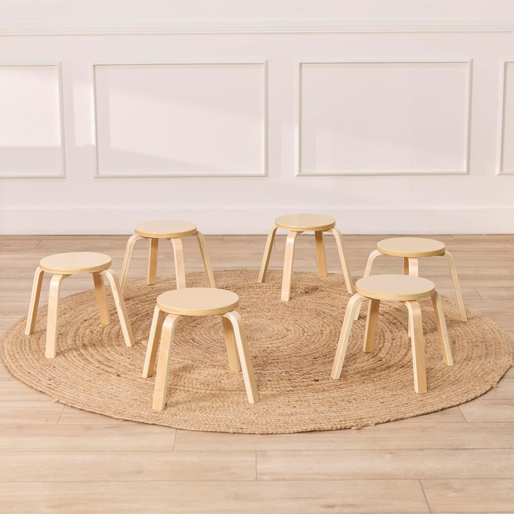 ECR4Kids Bentwood Stackable Stools, 12in Seat Height, Classroom Furniture, Natural, 6-Piece