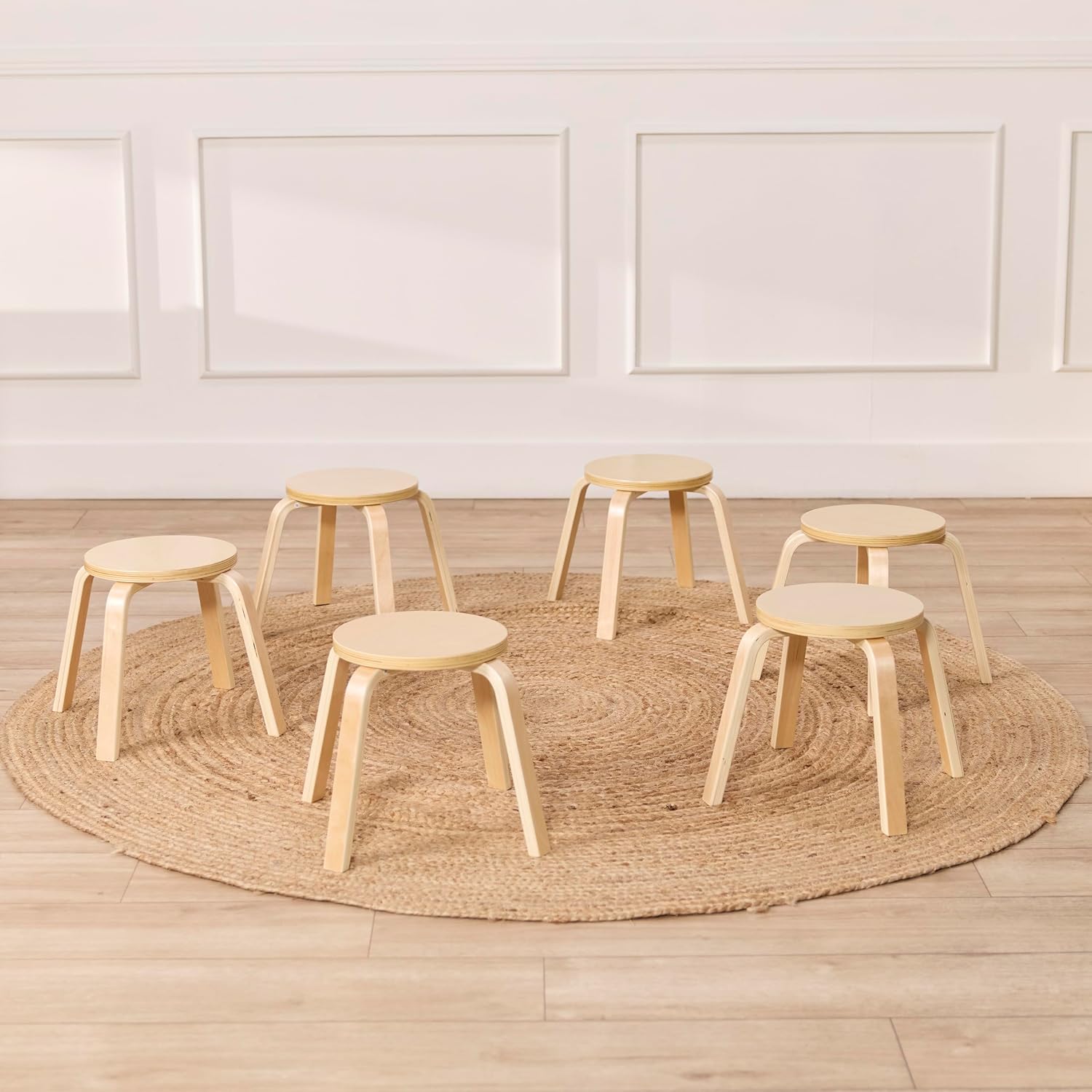 ECR4Kids Bentwood Stackable Stools, 12in Seat Height, Classroom Furniture, Natural, 6-Piece