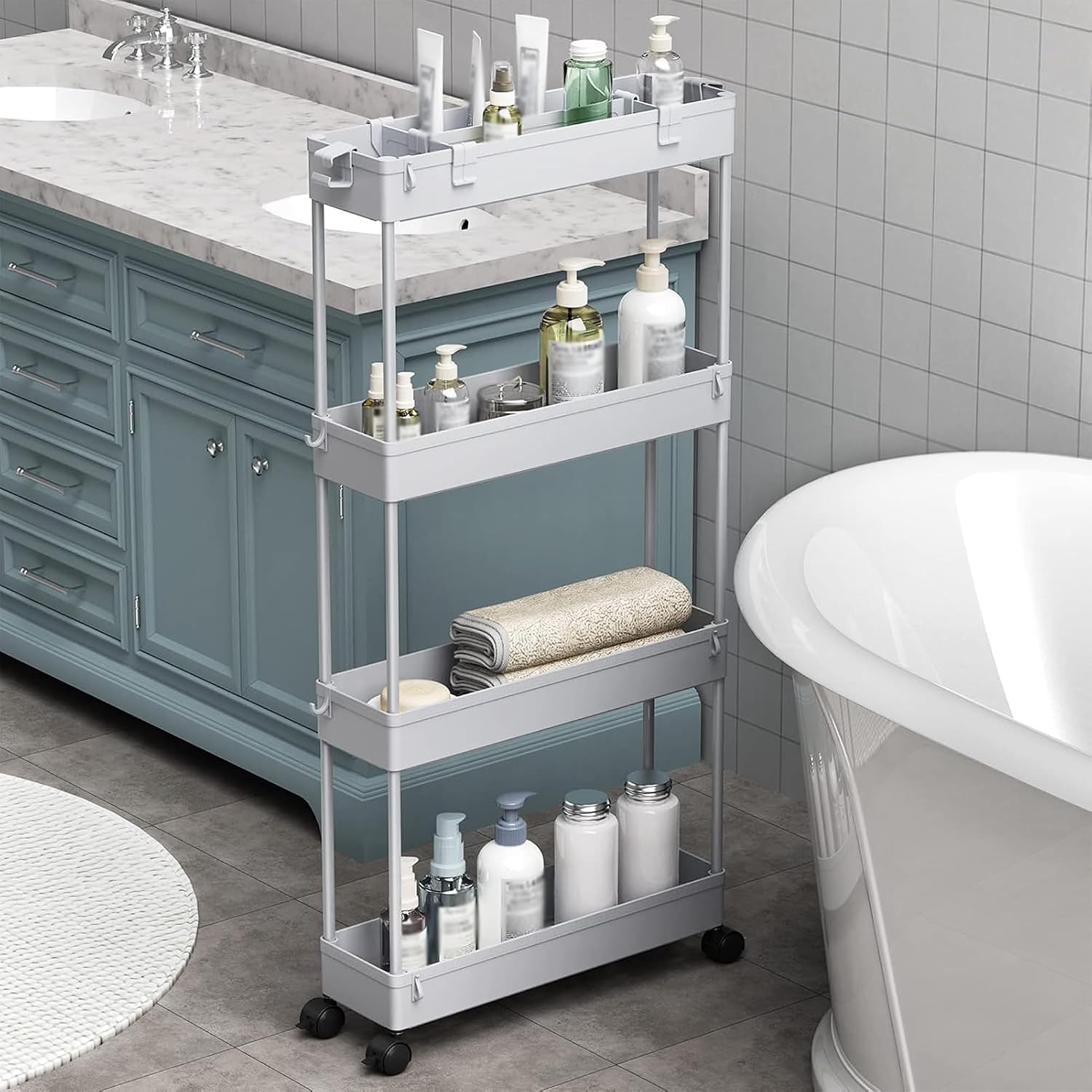 SPACELEAD 2-piece Set Slim Storage Cart 3 Tier,Bathroom Organizer Rolling Utility,Mobile Shelving Unit Slide Out for Office, Kitchen, Laundry Room & Narrow Places