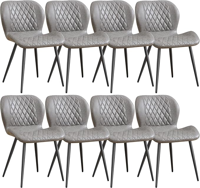 Dining Chairs Set of 8, Comfy Modern Dining Chairs with Thick Cushions, Upholstered Fabric Kitchen Side Chairs with Adjustable Metal Legs for Dining Room (Light Grey)