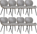 Dining Chairs Set of 8, Comfy Modern Dining Chairs with Thick Cushions, Upholstered Fabric Kitchen Side Chairs with Adjustable Metal Legs for Dining Room (Light Grey)