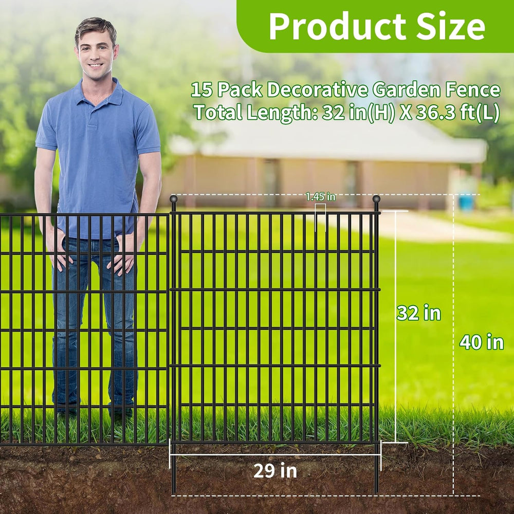 Toolterritary 15 Panels No Dig Garden Fence, 32 in(H) X36.3 ft(L) Metal Fence...