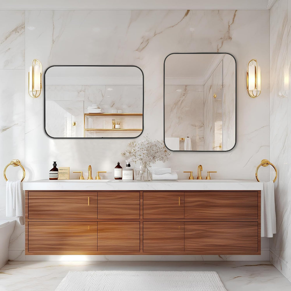 MZON 20x30 Inch Matte Black Bathroom Mirror, Rectangle Wall Mirror for Bathro...