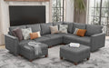 SITJOY 118" Faux Leather Modular Sectional Sofa with Storage, Mid Century Modern Sectional Couches for Living Room, 6 Seater V Shaped Couch with Chaise, Gray